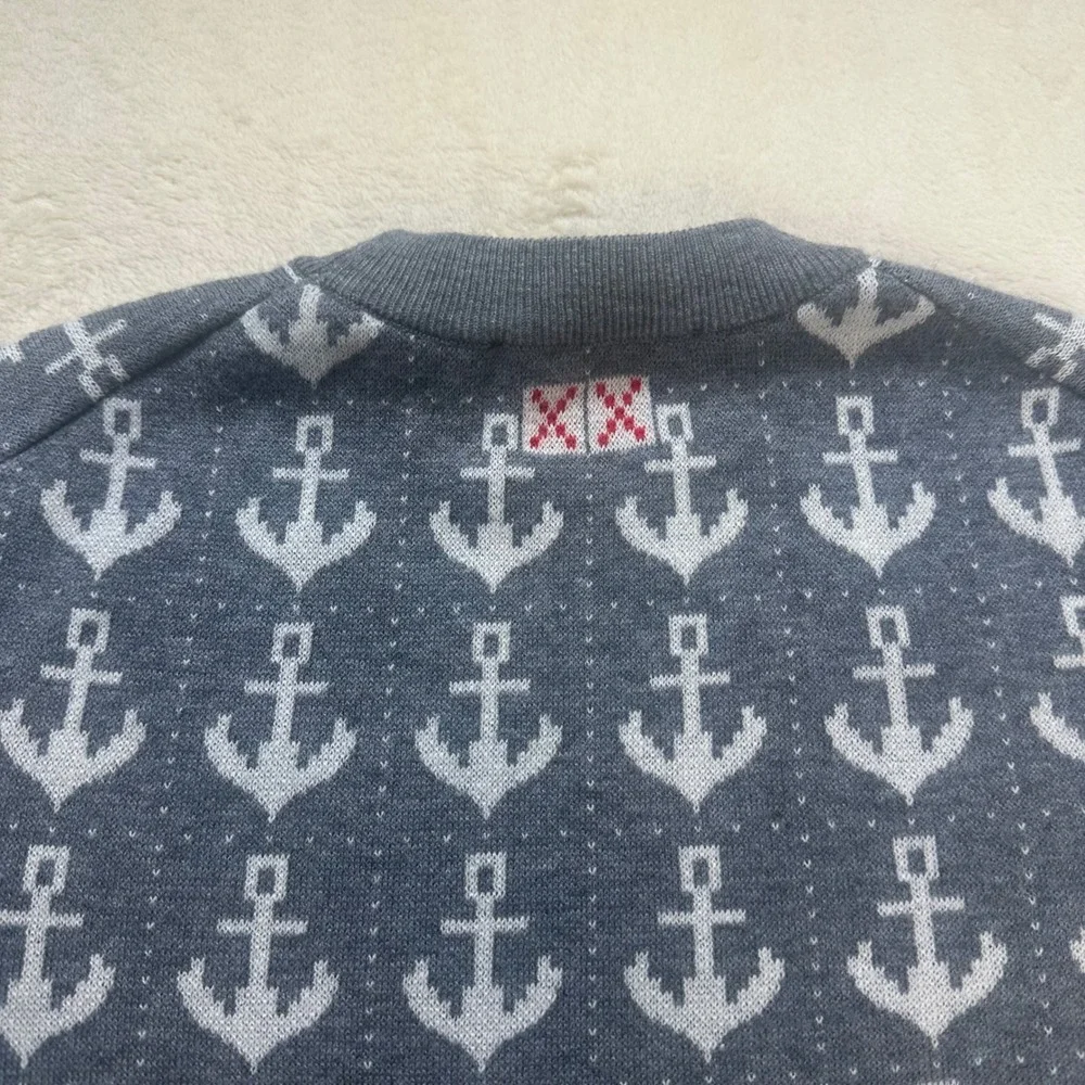 Vineyard Vines Women Gray Ahoy Anchor Crewneck Sweater Large Merino Wool Blend